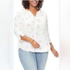 Womens NWOT NYDJ Pintuck‎ 3 Button Floral Popover Top Blouse Shirt
